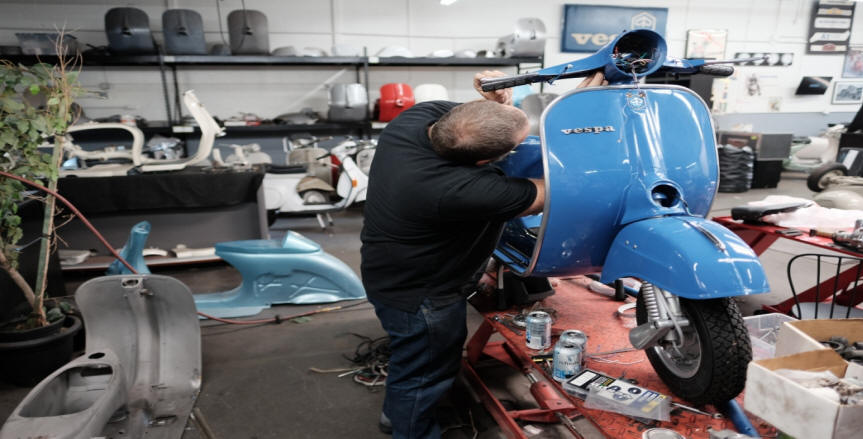 Vintage Italian scooter during the restoration process